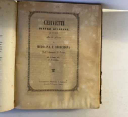 Cervetti Pietro Giuseppe da Ponzone. Per la laurea in Medicina e Chirurgia. Particolarità fisiologiche dell'infanzia ed influenza che queste spiegano sulle malattie della prima età